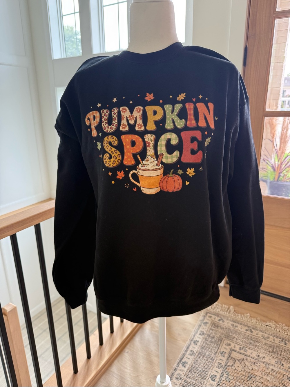 Gildan Black Pumpkin Spice Graphic Crewneck Sweatshirt